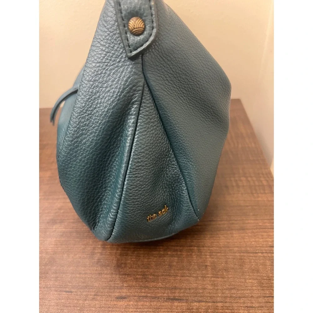 The Sak Sequoia Leather Shoulder Bag Teal Blue Green Hobo Purse Brass Hardware